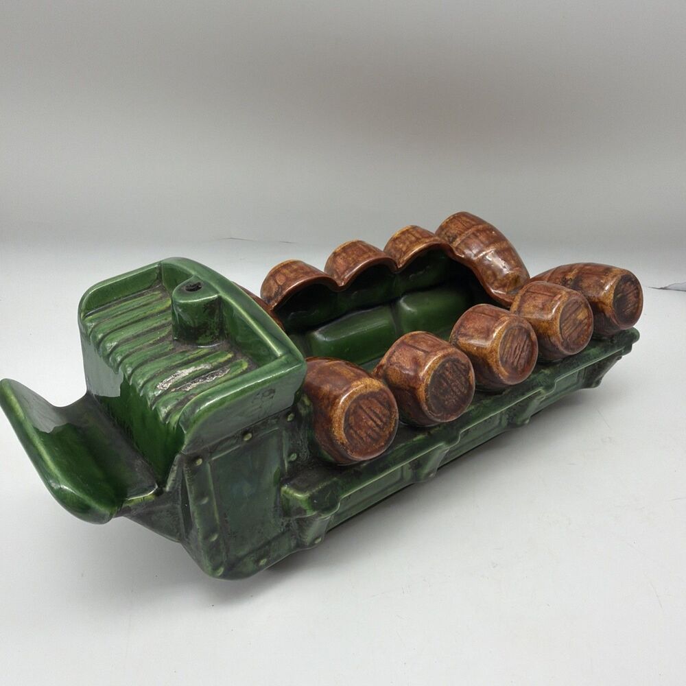 Vtg Metlox California Pottery Nostalgia Beer Barrel Wagon Planter Green